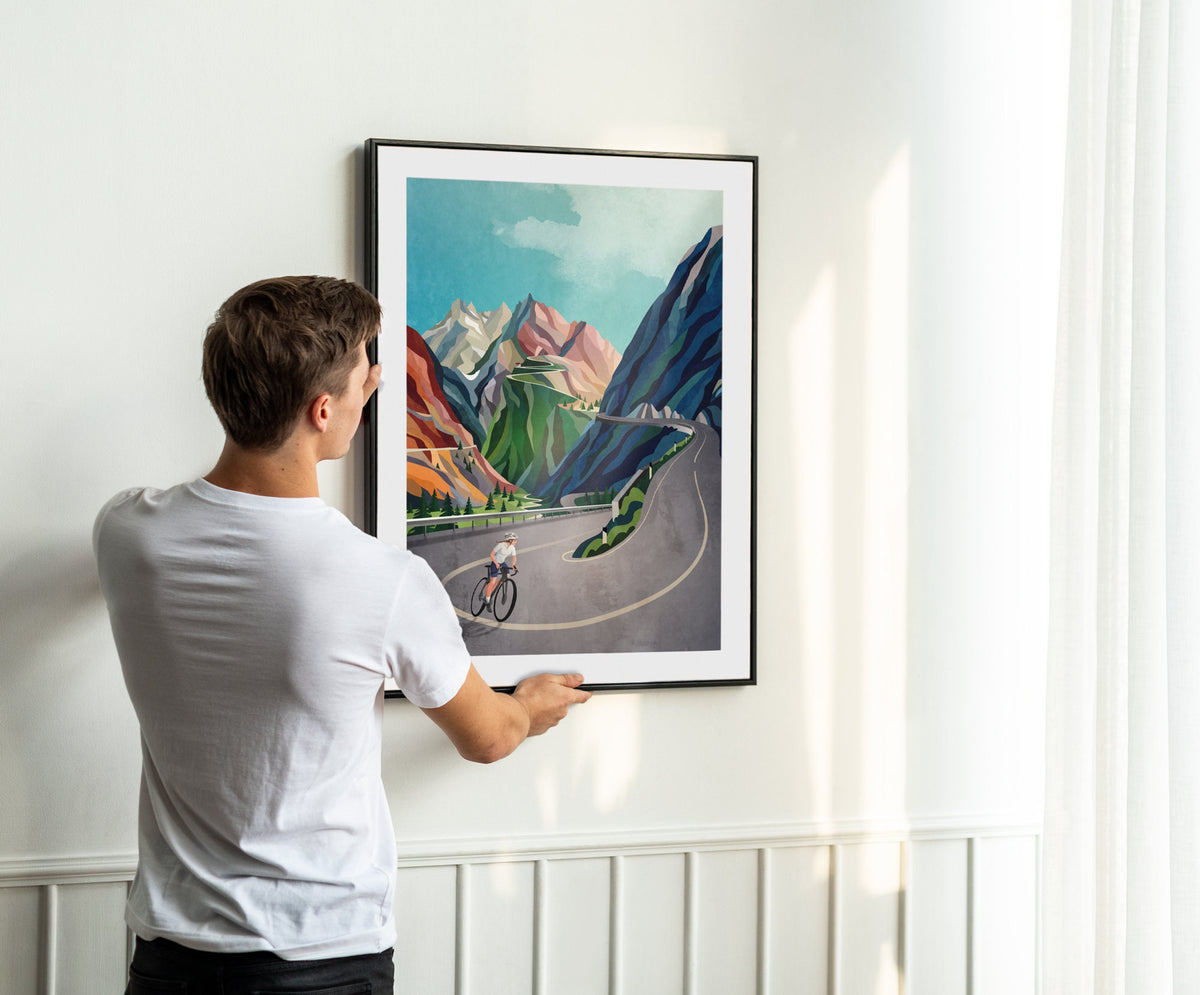 Woman Cyclist Art Print | Mountain Ascent Cycling Wall Art