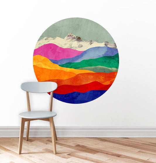 Colorful Mountain Valleys Wall Decal | Round Removable Wall Sticker