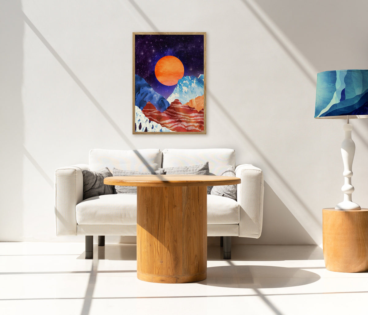 Orange Moon Art Print | Moon Over Mountains Landscape Wall Art