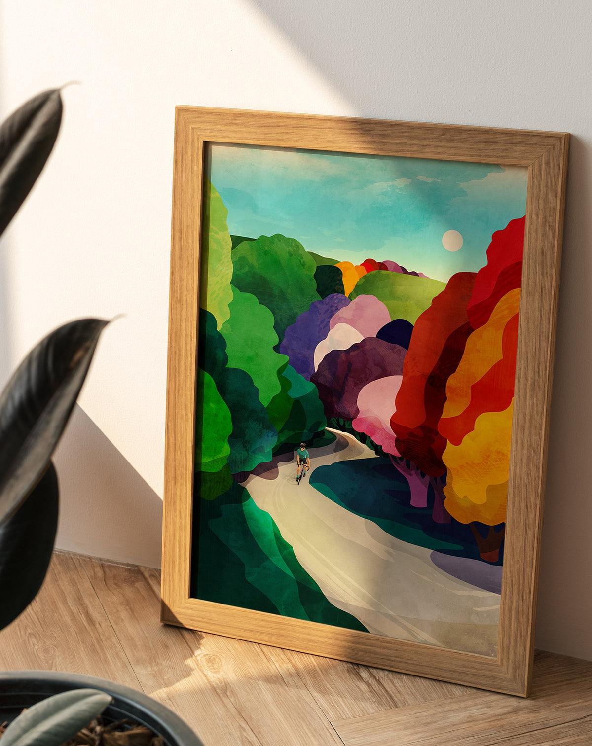 Cycling fine art print. Cycling throught colorful forest