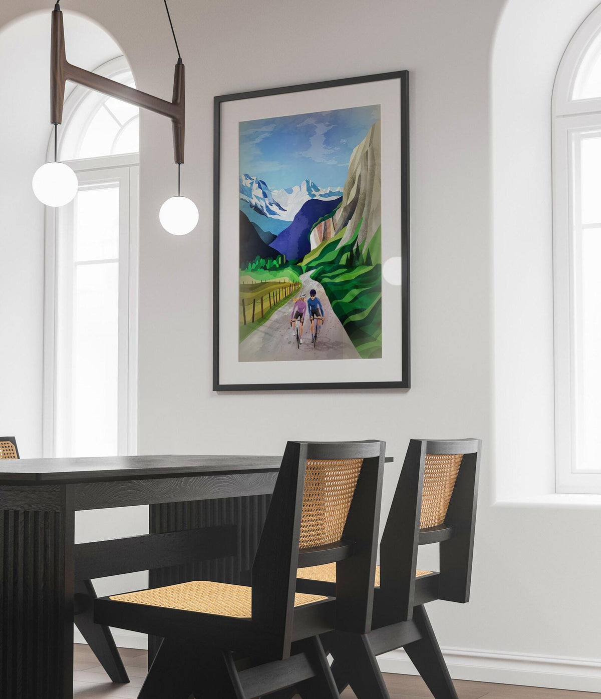 Cycling Couple Art Print | Alps Mountain Bicycle Wall Art