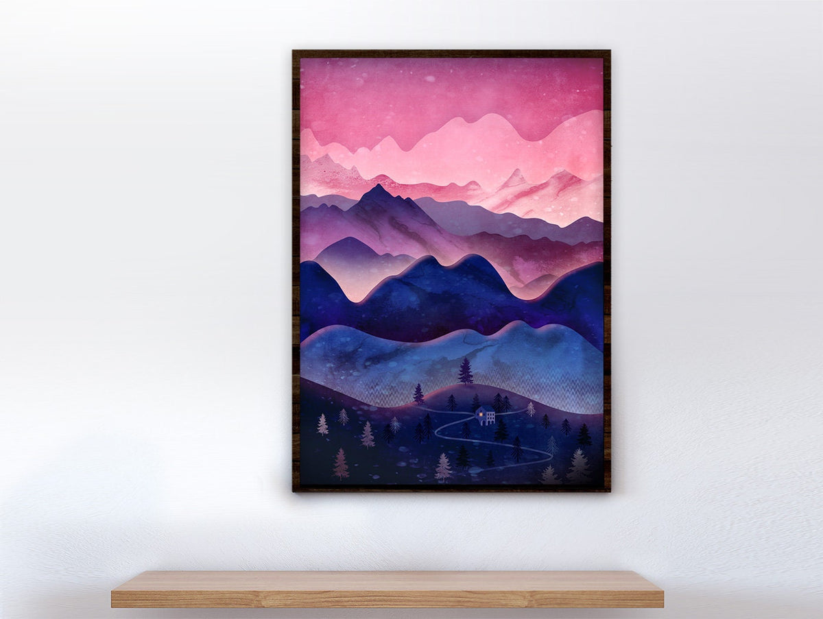 Mountain Landscape Art Print | Sunset Sky Wall Art