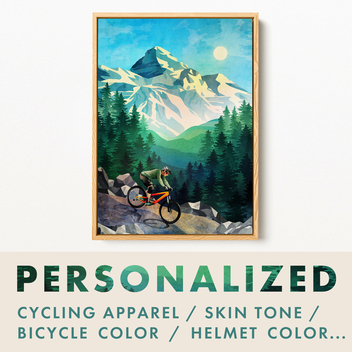 Personalized MTB Art Print | Custom Mountain Bike Rider Wall Art