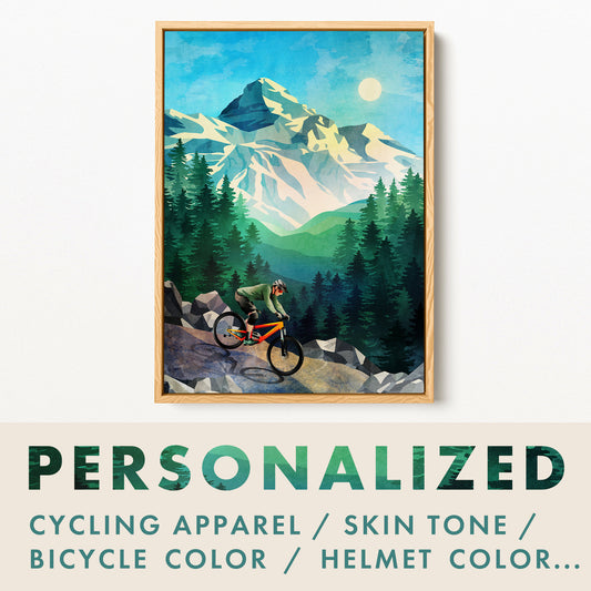 Personalized MTB Art Print | Custom Mountain Bike Rider Wall Art