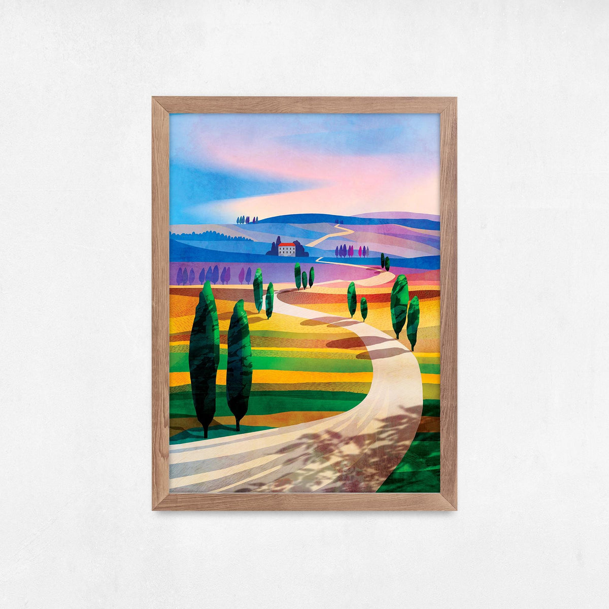 Italian Landscape Art Print | Cypress Trees Travel Poster Wall Art