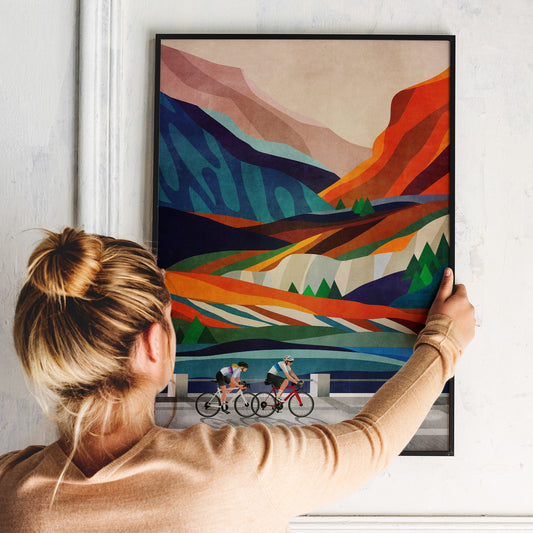 Cycling Couple Art Print | Mountain Adventure Bicycle Wall Art
