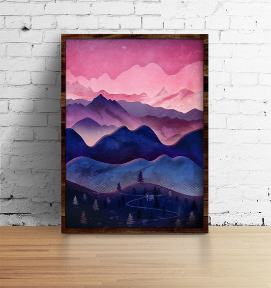 Mountain Landscape Art Print | Sunset Sky Wall Art