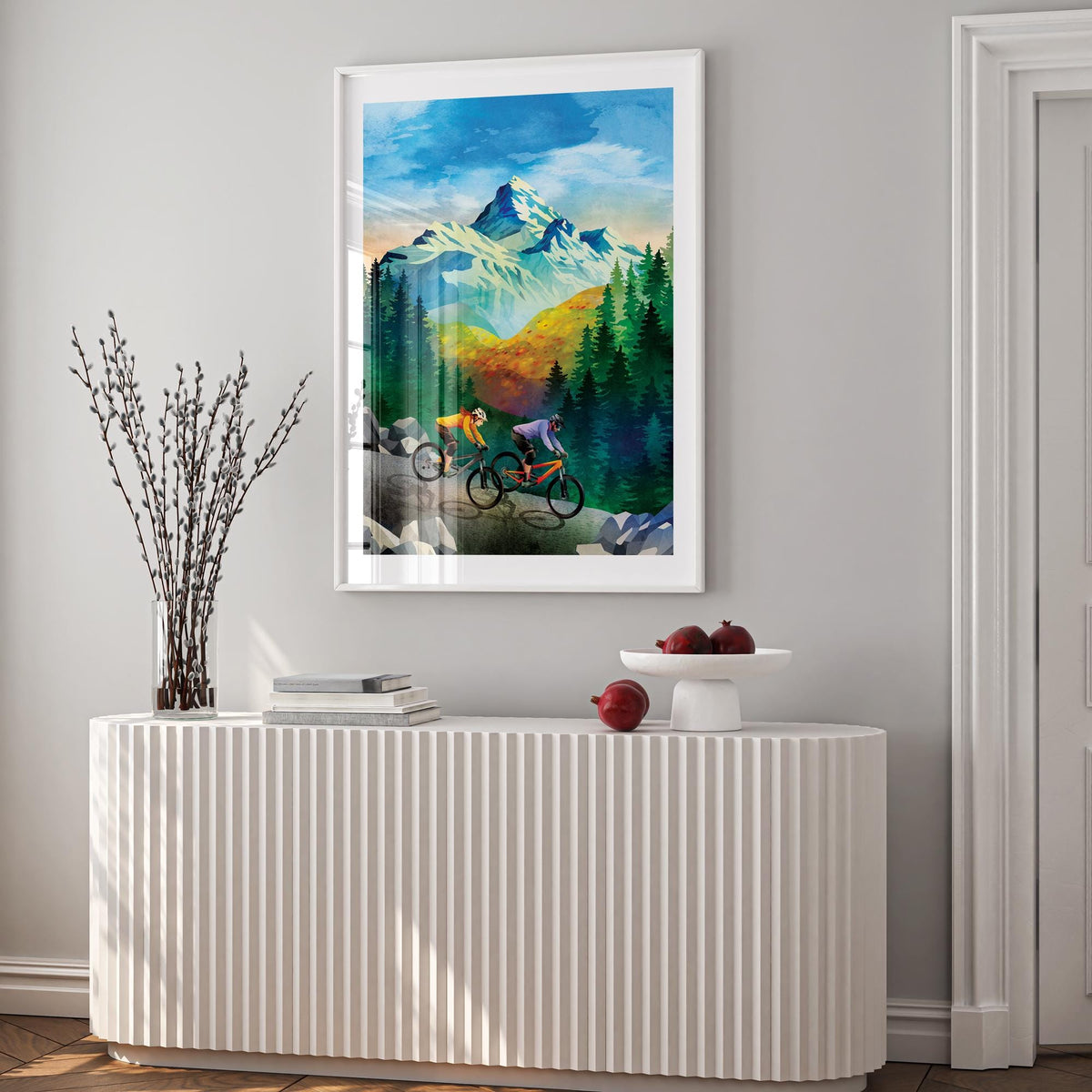 Mountain Biking Couple Art Print | Alpine Descent