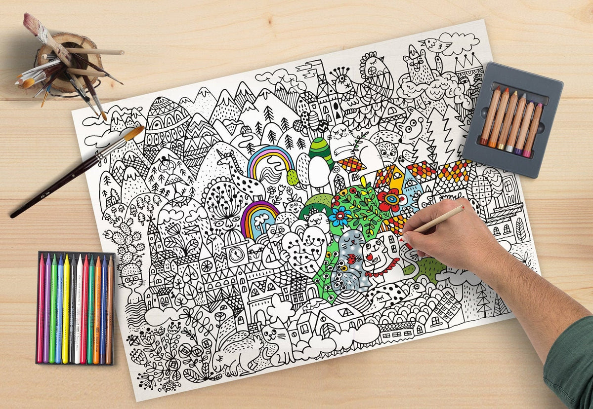 Cats Town Coloring Poster | Giant A2 Colouring Page for Kids