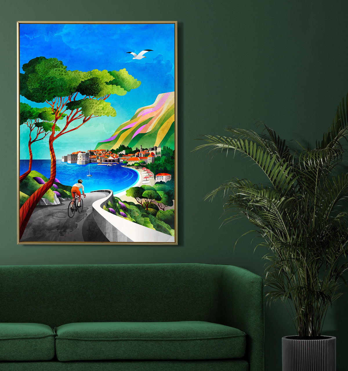 Cycling by the Sea Art Print | Coastal Bicycle Ride Wall Art