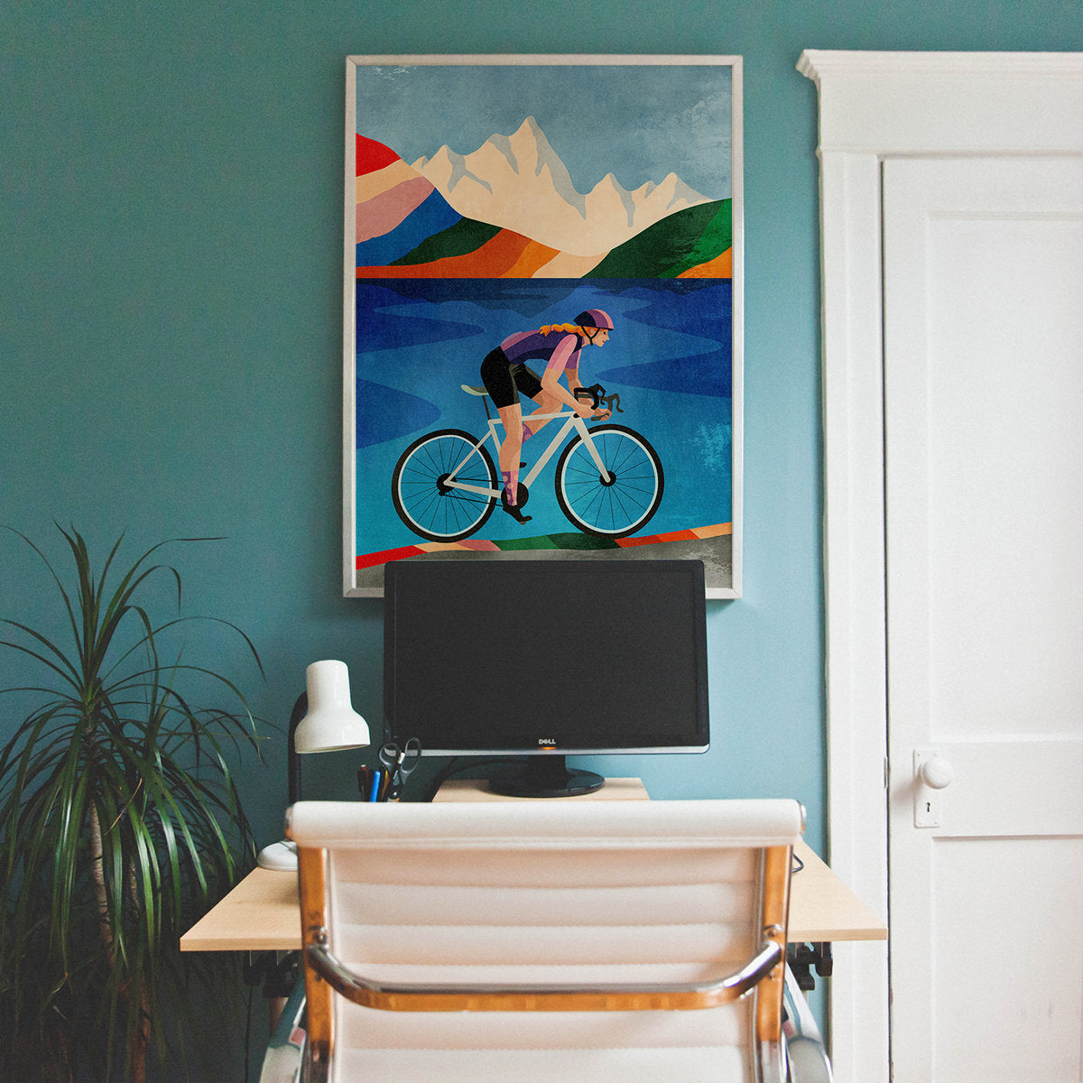 Woman Cyclist Art Print | Colorful Cycling Illustration Wall Art
