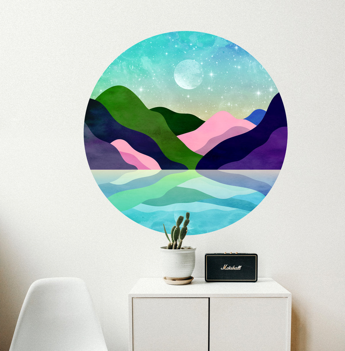 Mountain Lake Reflection Circular Decal | Round Self-Adhesive Removable Wall Sticker