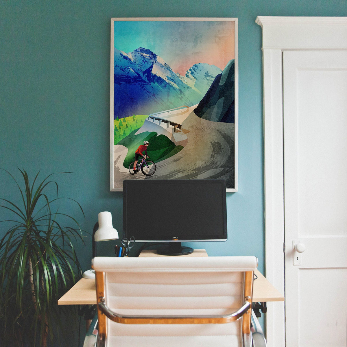 Mountain Cycling Art Print | Snow-Capped Peaks