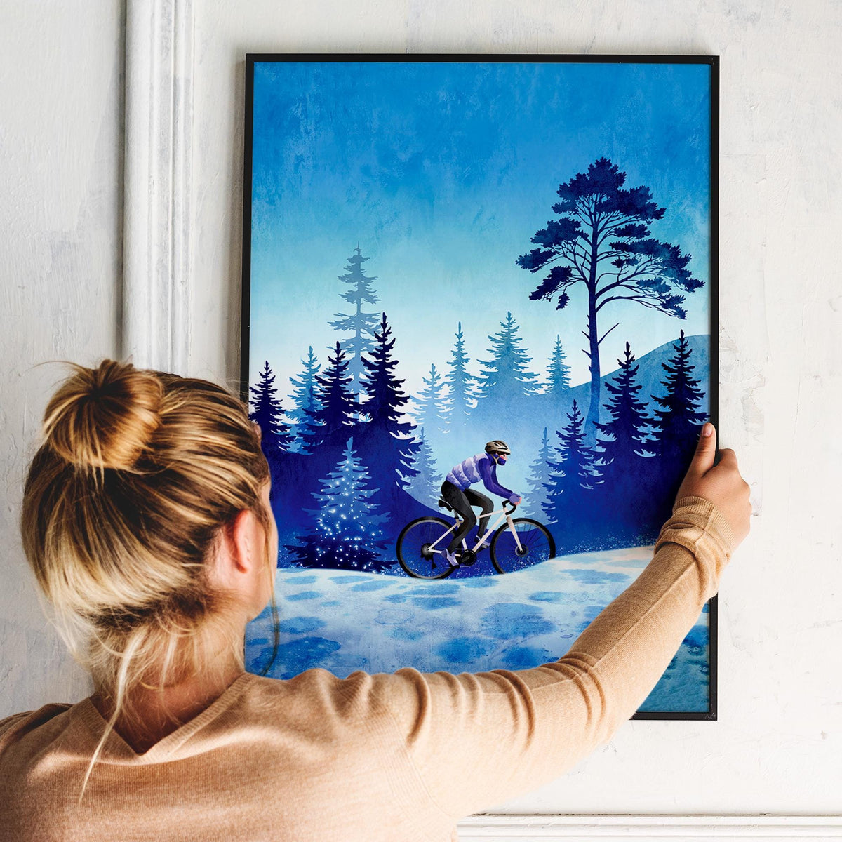 Woman Cyclist Art Print | Winter Cycling Wall Art