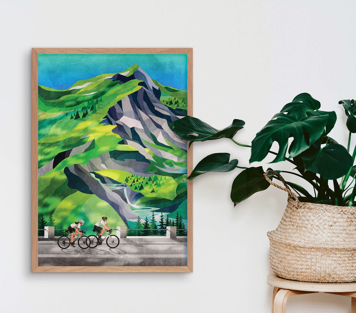 Cycling Couple Art Print | Waterfall Ride Bicycle Wall Art