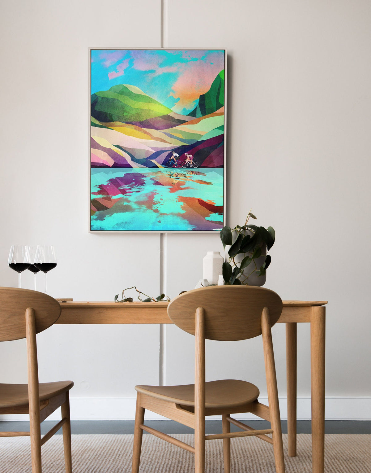 Cycling Couple Art Print | Crystal Clear Lake Bicycle Wall Art