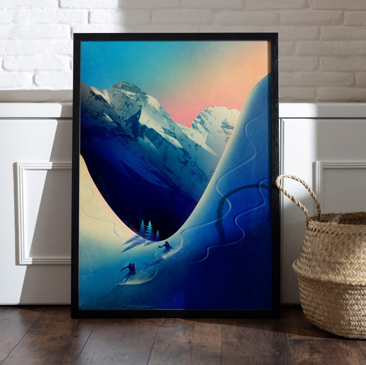 Ski Touring Couple Art Print | Skiers Winter Mountain Wall Art