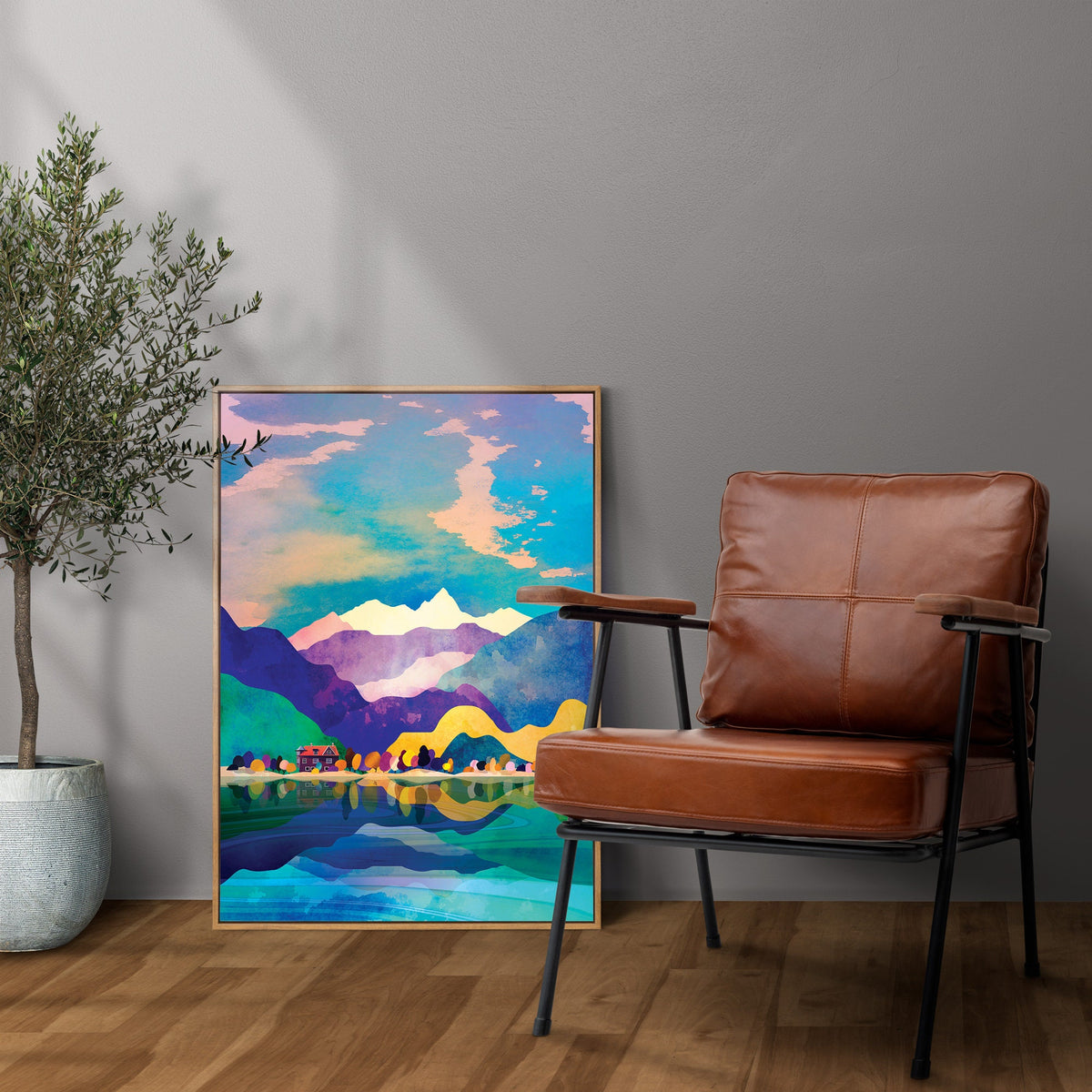 House by the Lake Art Print | Mountain Landscape Wall Art