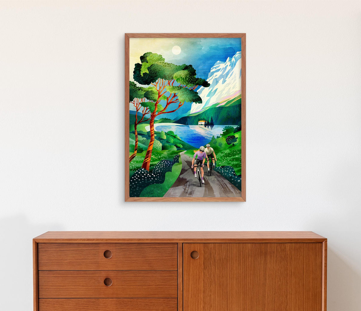 Cycling Couple Art Print | Summer Landscape Illustration