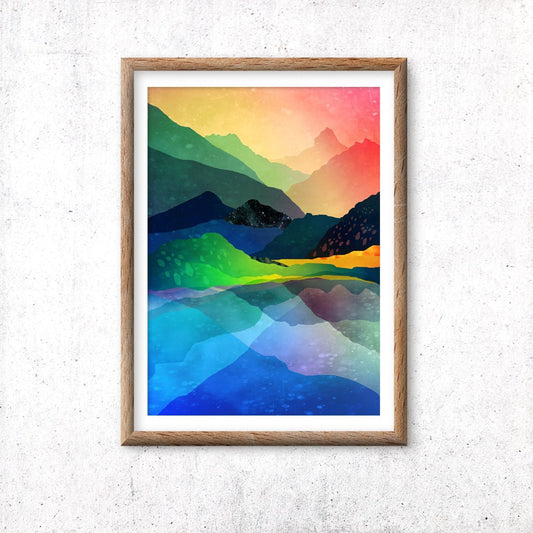 Moonlit Mountain Lake Art Print | Night Landscape.