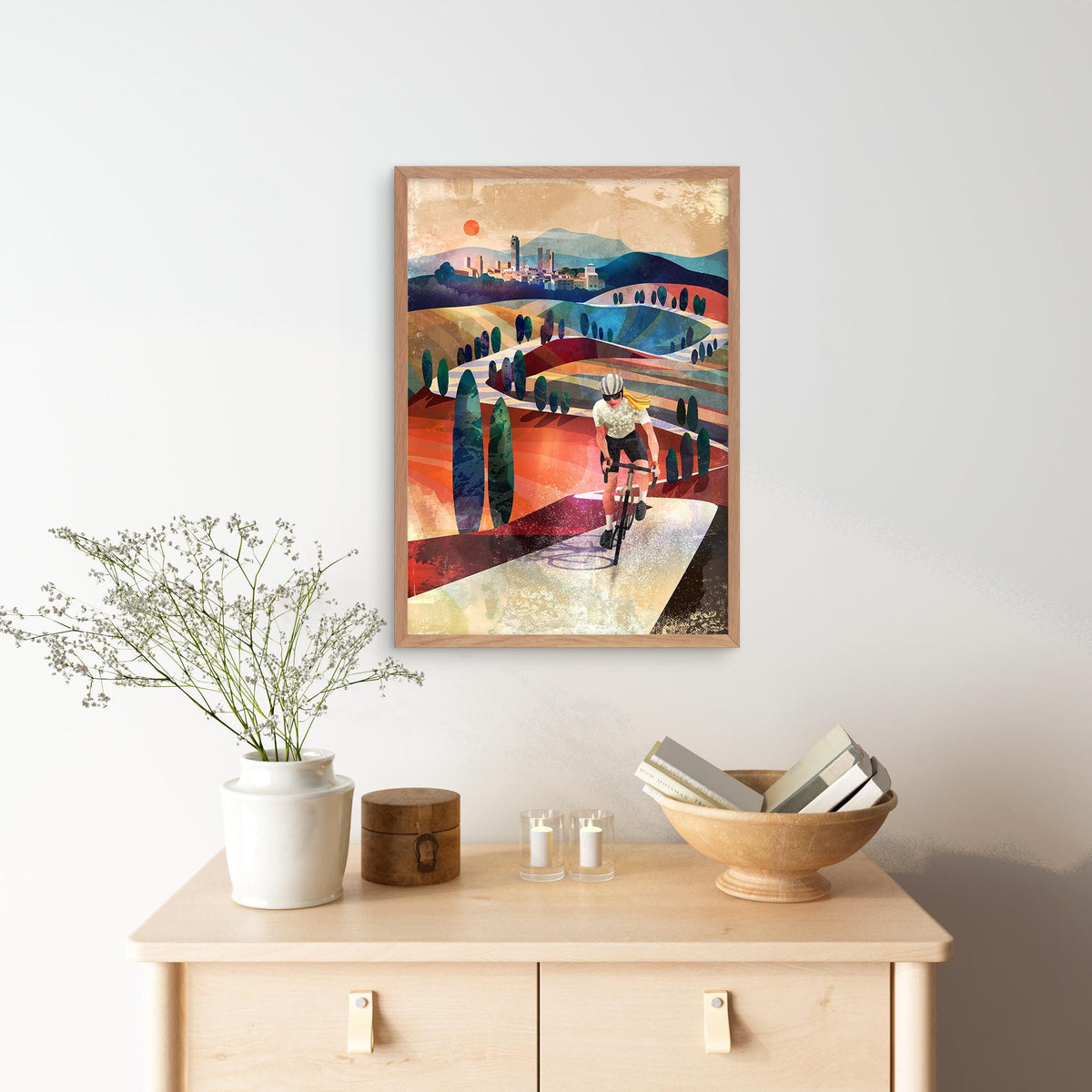 Woman Cycling in Tuscany | Italy Art Print.