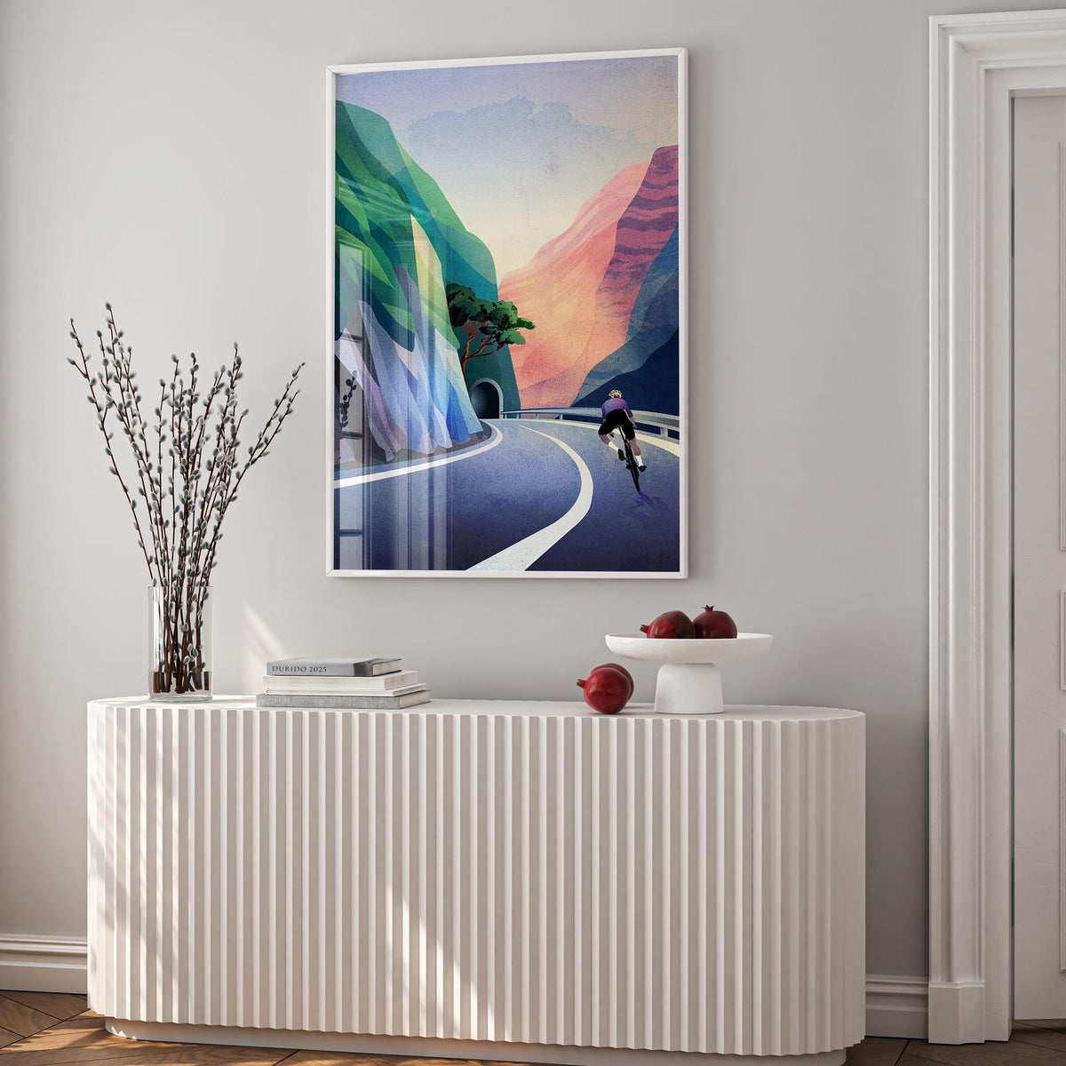 Cycling Art Print | Cyclist Descending Mountain Road Wall Art