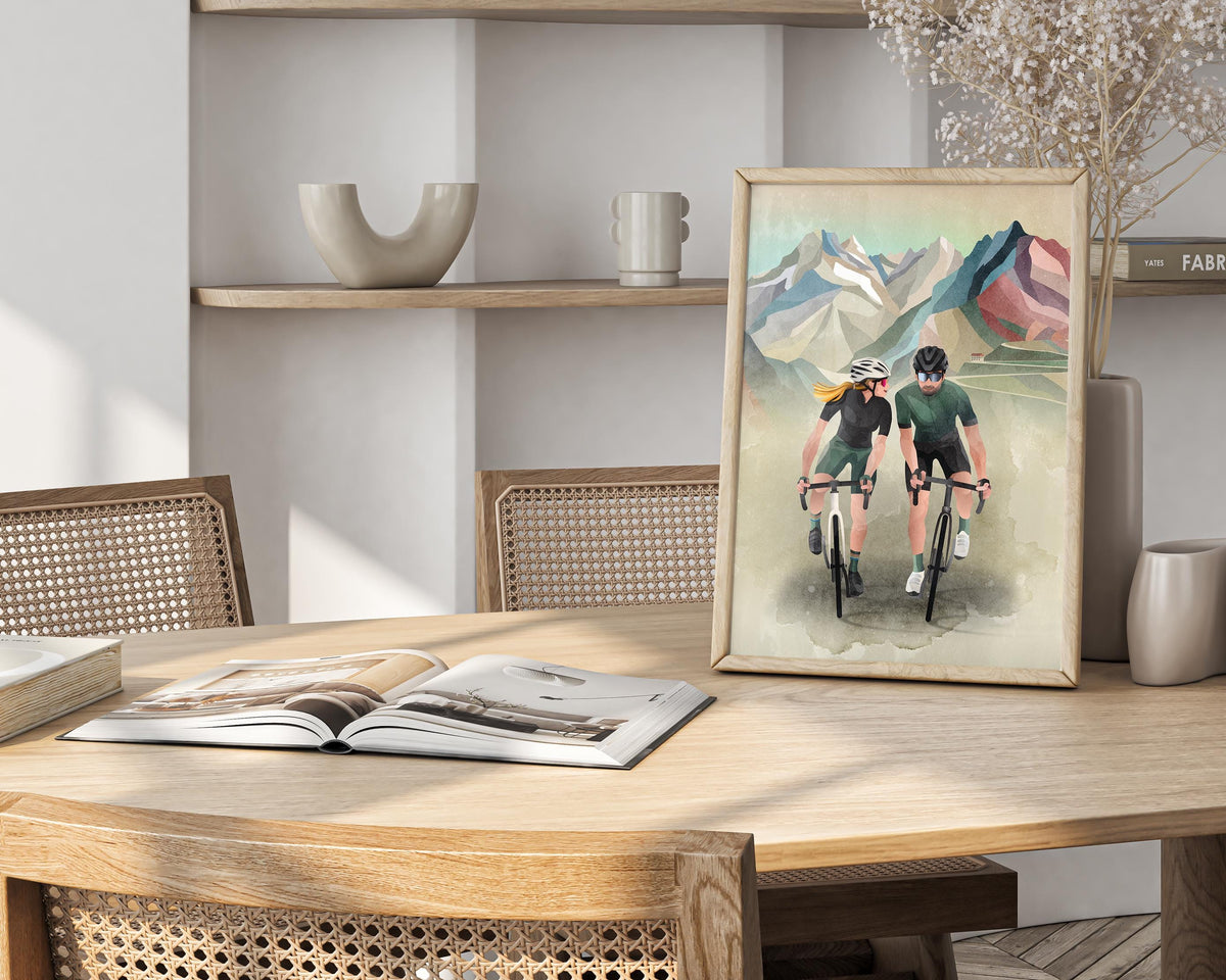 Custom Cycling Couple Art Print | Personalized Cyclist Gift