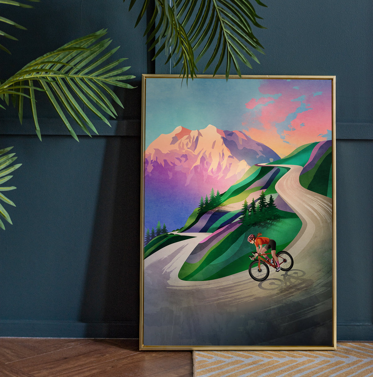 Cycling Art Print | Woman Cyclist Sunset Descent Wall Art