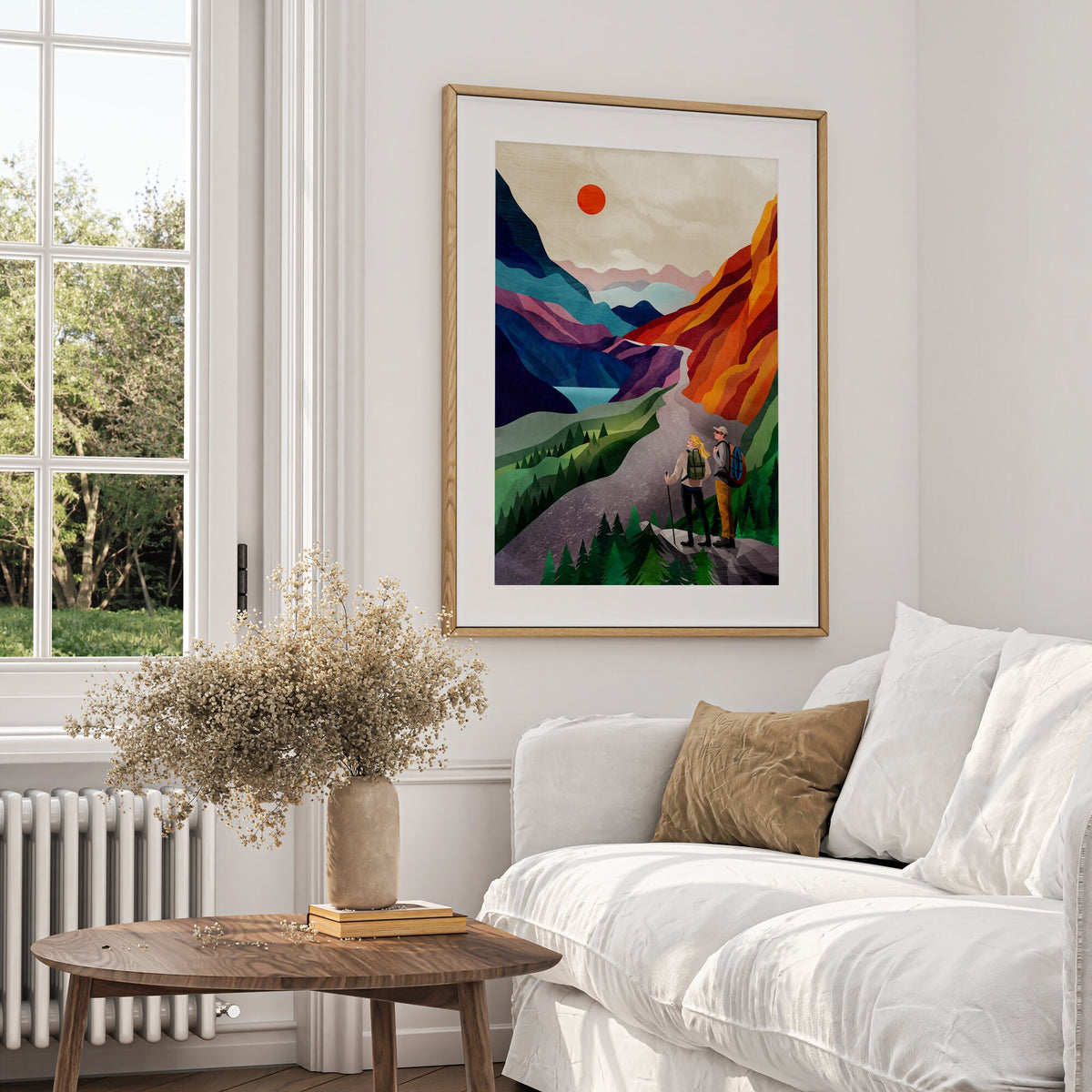 Personalized Hiking Art Print | Custom Couple Hikers Wall Art