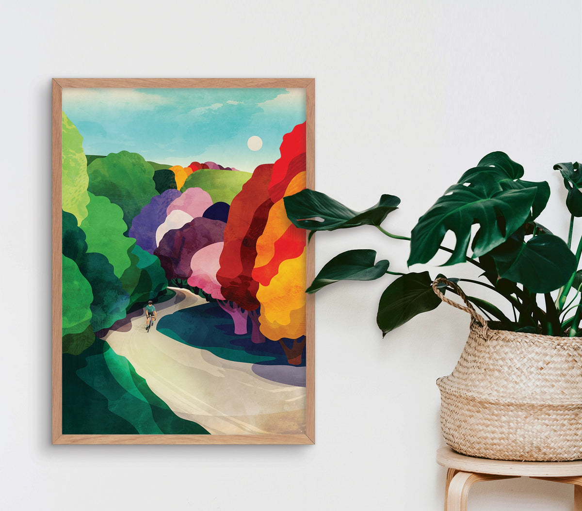 Cycling fine art print. Cycling throught colorful forest