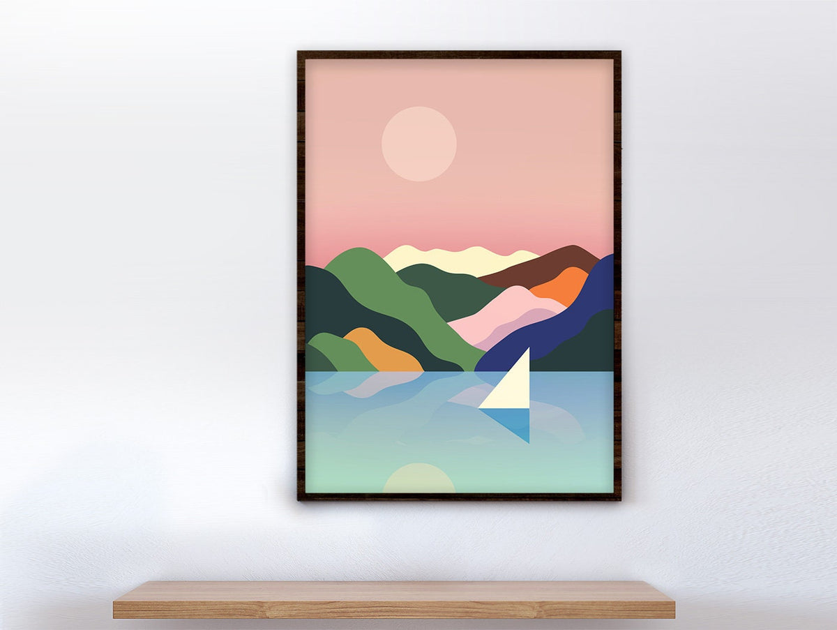 Sailing Art Print | Mountains and Ocean Illustration Wall Art
