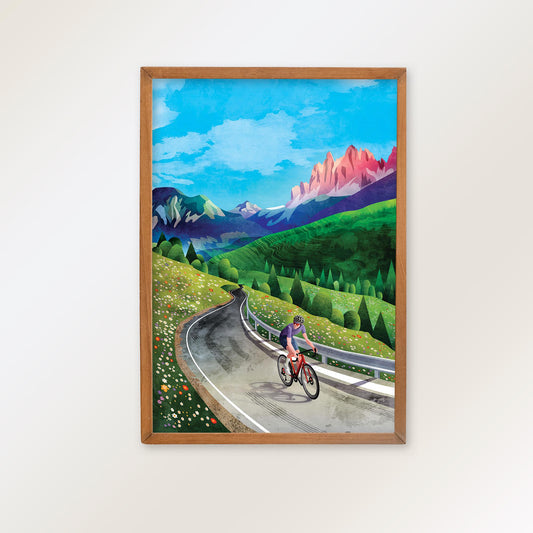 Cycling Art Print | High Mountain Pass Road Cyclist Wall Art
