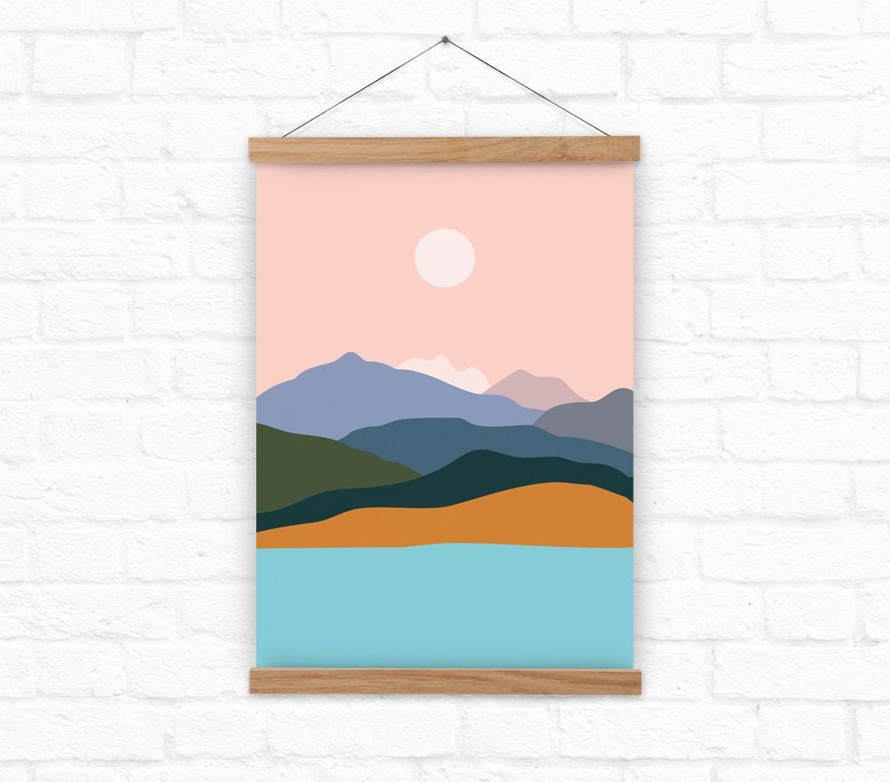Mountains by the Ocean Art Print | Minimalist Landscape Wall Art
