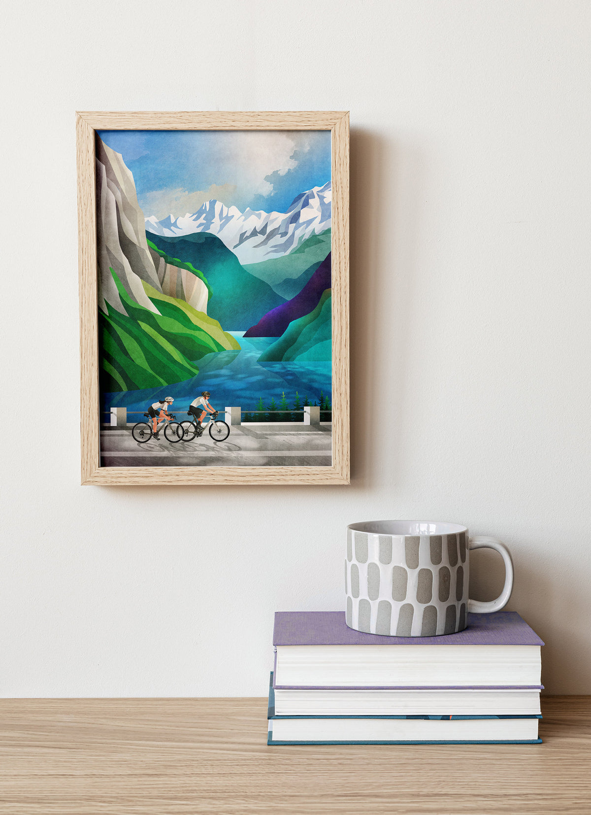Cycling Art Print | Cycling by the Lake Bicycle Wall Art