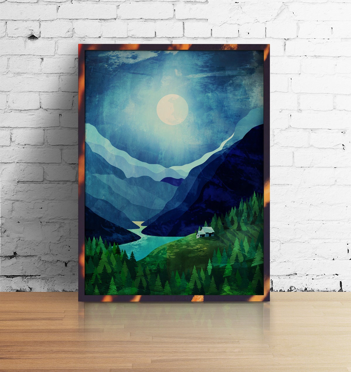Moonlit Mountain Lake Art Print | Night Landscape Wall Art