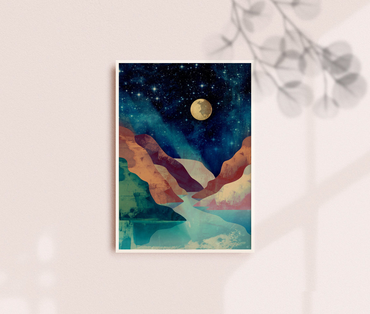 Moon Over Canyon Art Print | River Canyon Landscape Wall Art