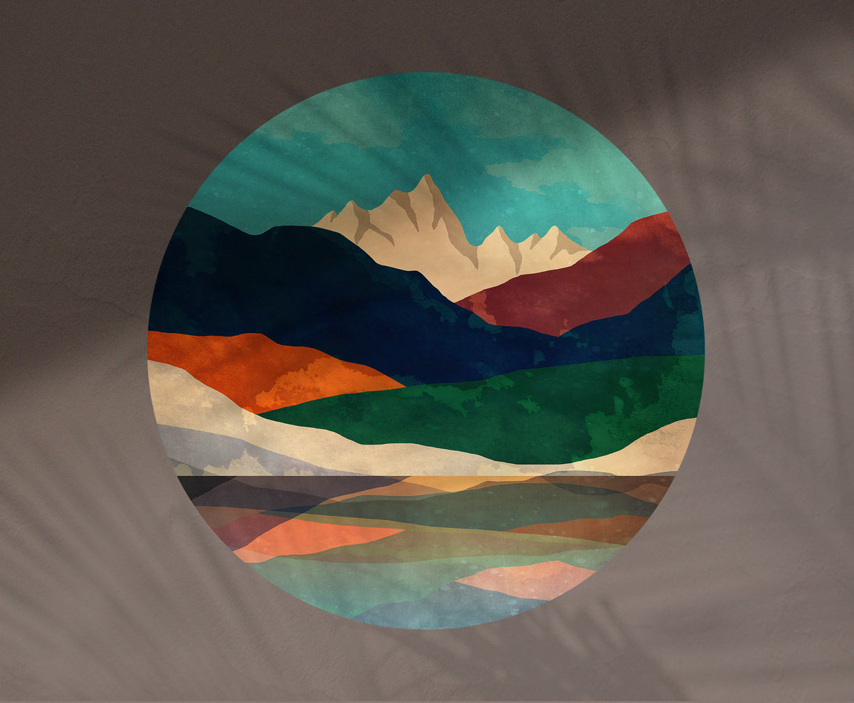 Mountain Lake Wall Decal | Colorful Round Landscape Wall Sticker