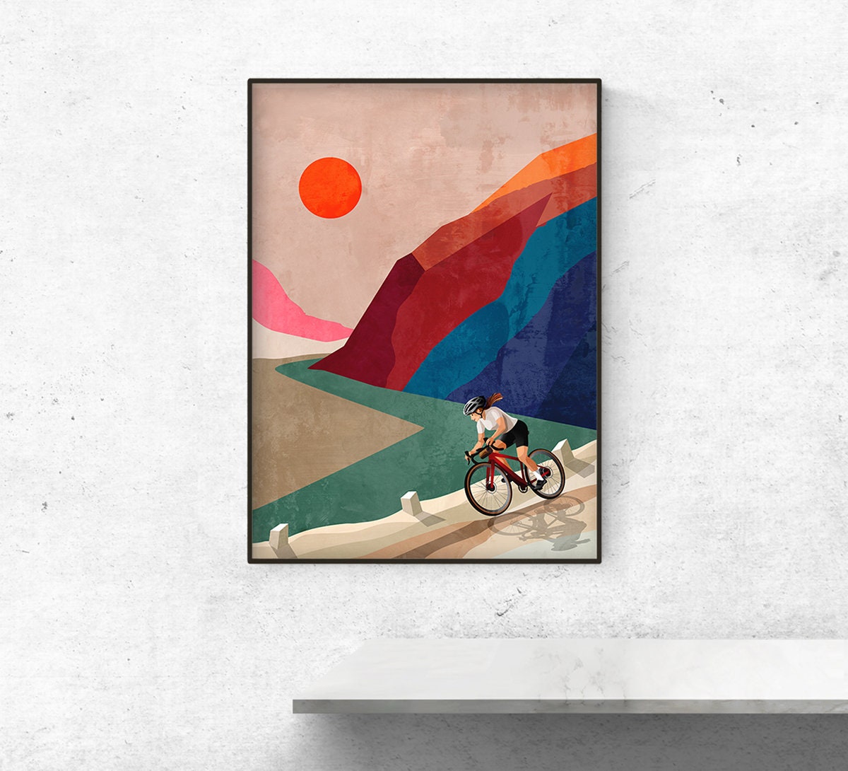 Woman Cyclist Art Print | Mountain Road Cycling Wall Art