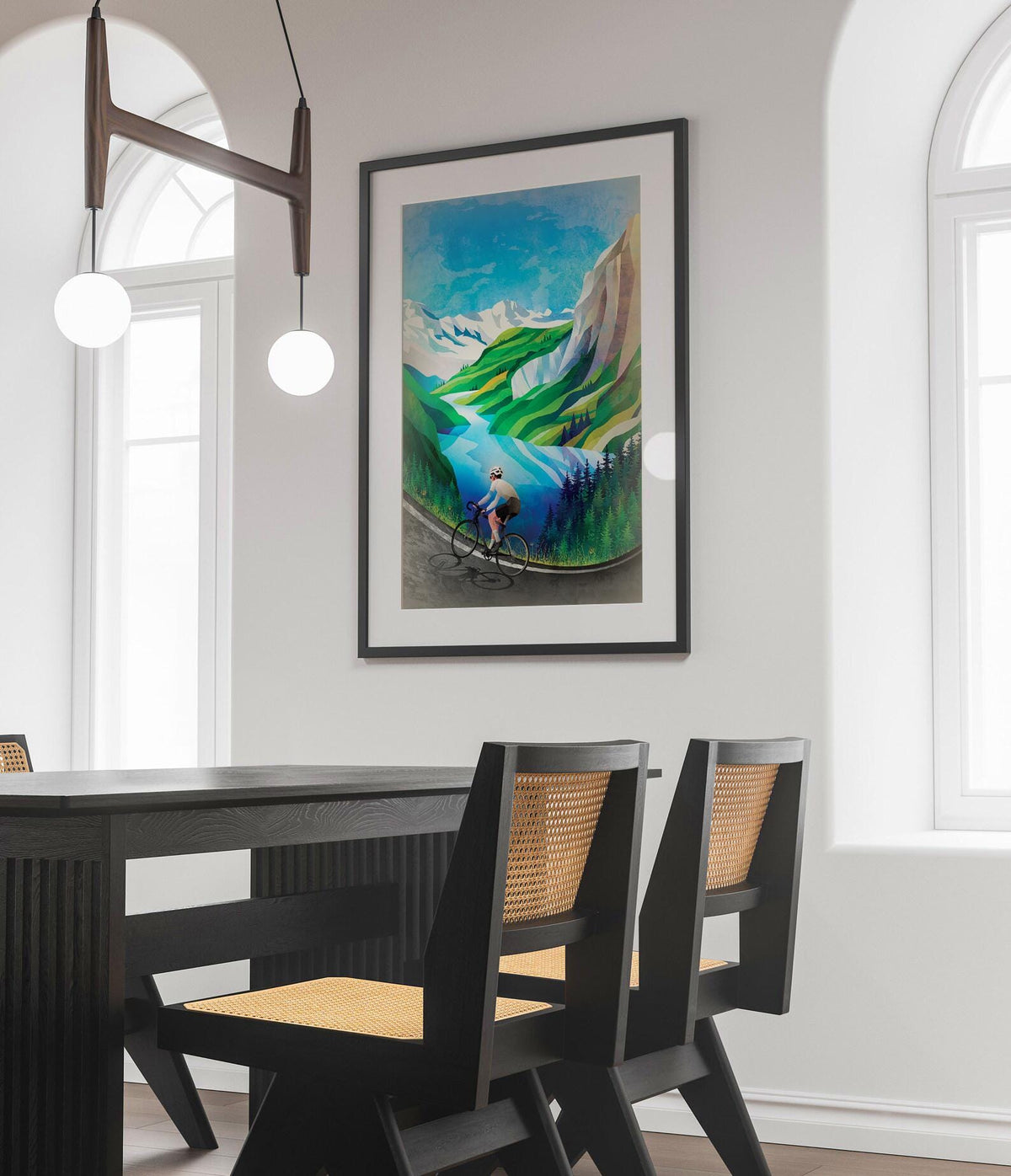 Cycling print. Spring in the mountains.