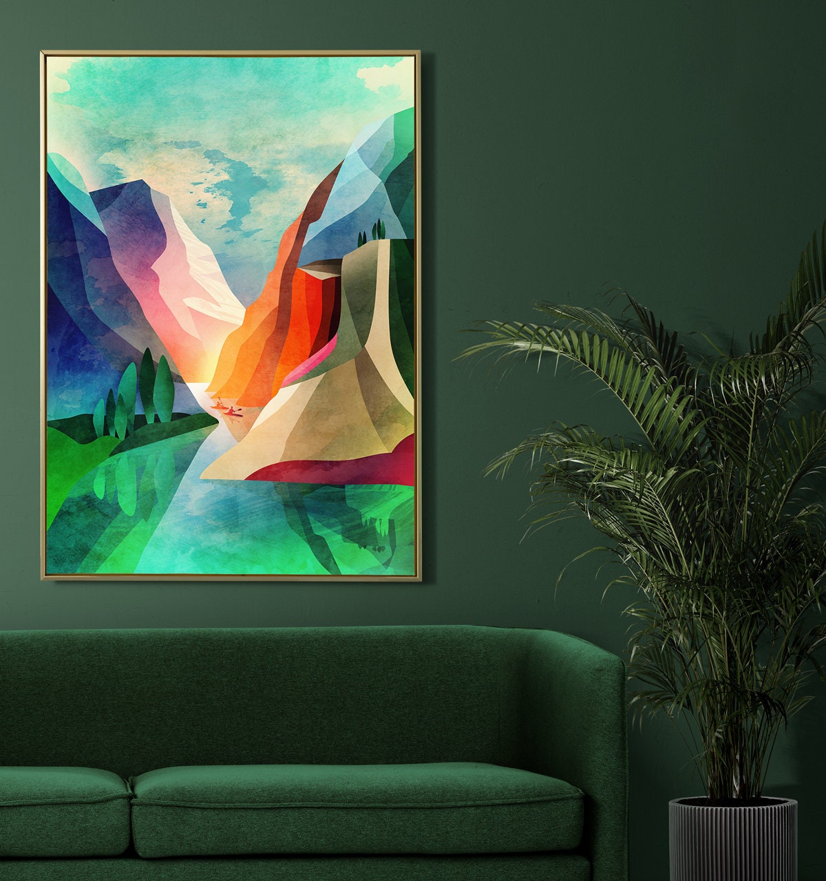 Canyon Kayaking Art Print | Kayak Lake and Mountains Wall Art
