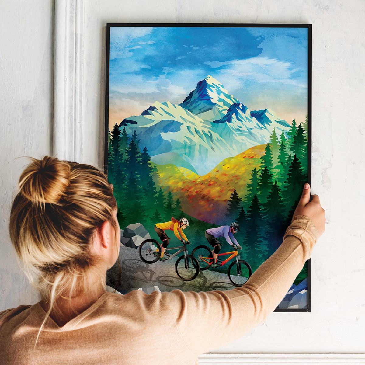 Mountain Biking Couple Art Print | Alpine Descent