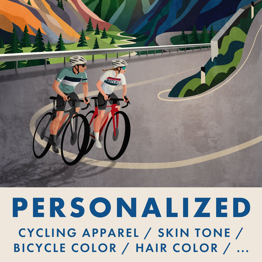Personalized Cycling Art Print | Custom Riders Illustration