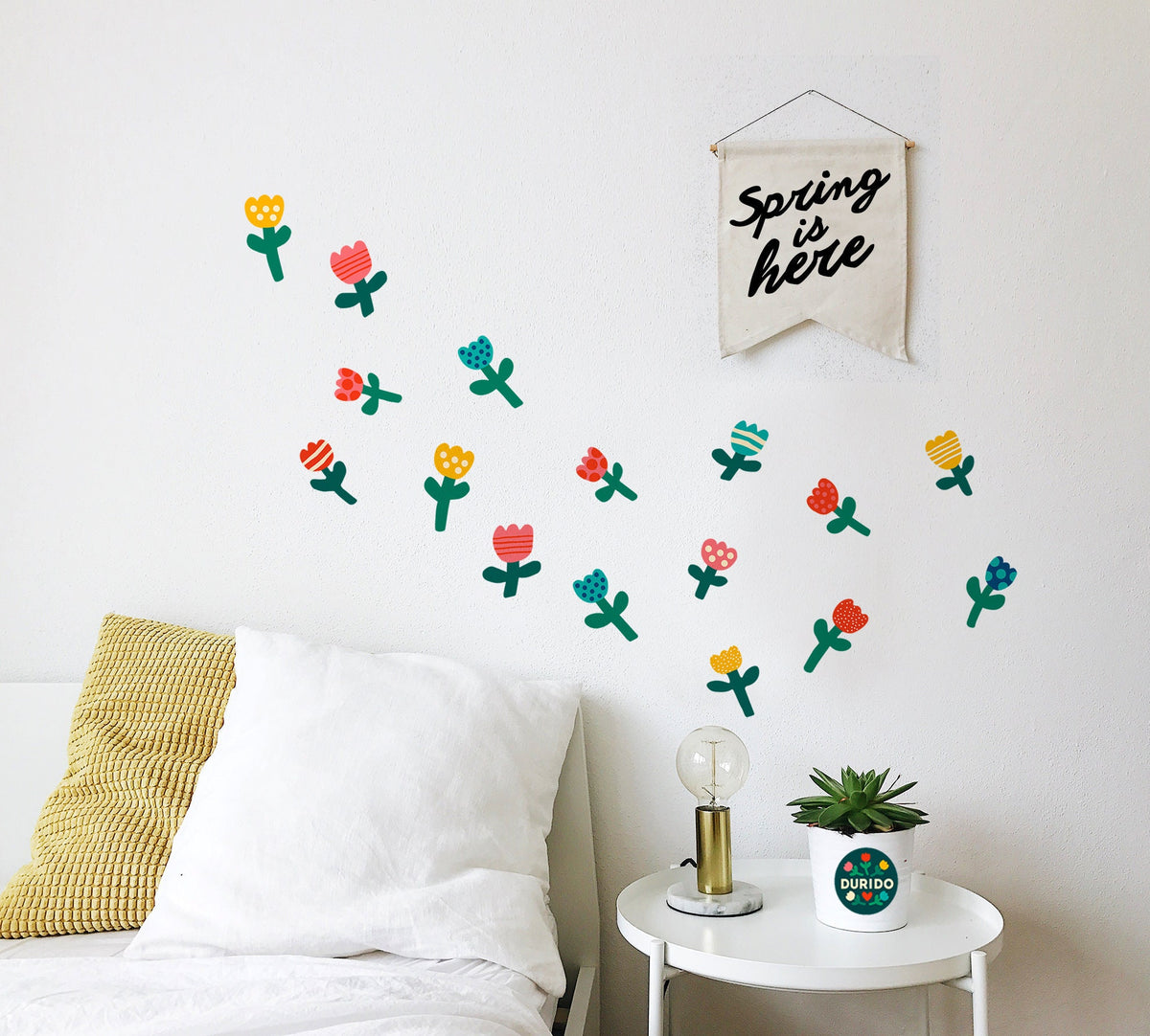 Flower Wall Decals | Set of 12 Removable Fabric Stickers.