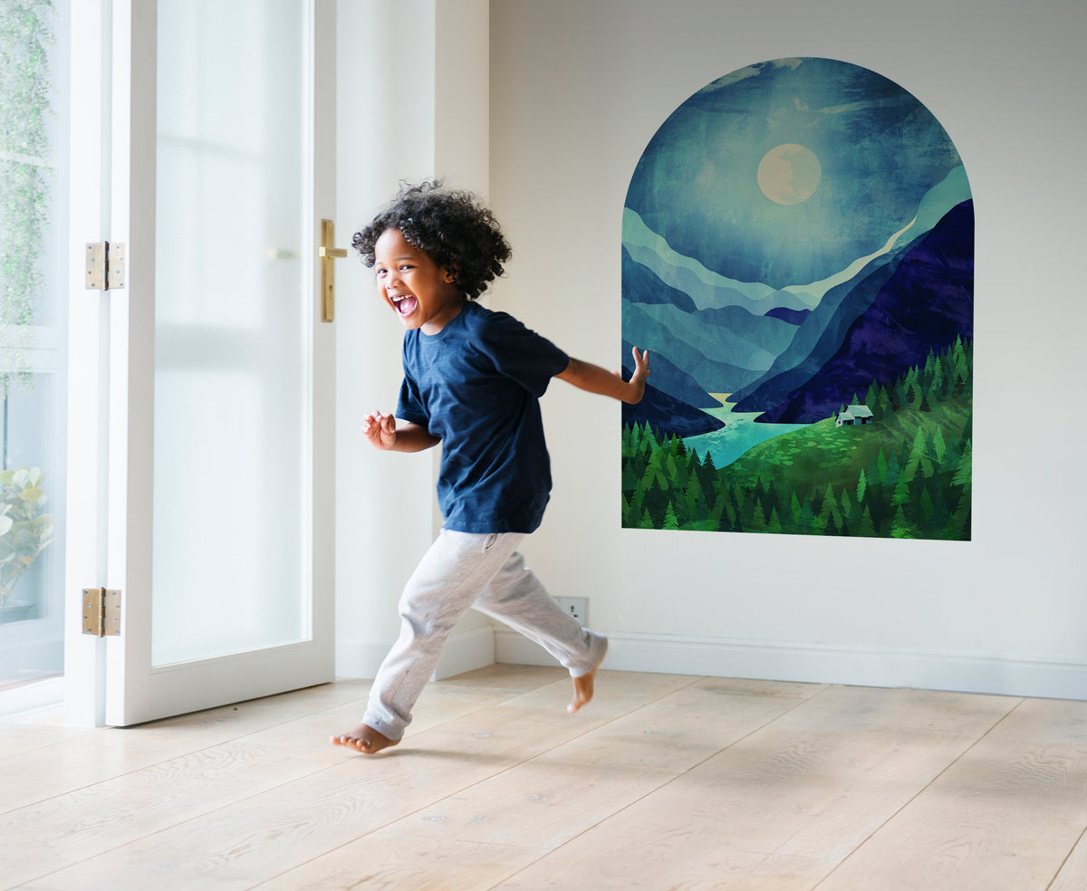 Moonlight Mountains Arched Wall Decal | Self adhesive and Removable Fabric Wall Art