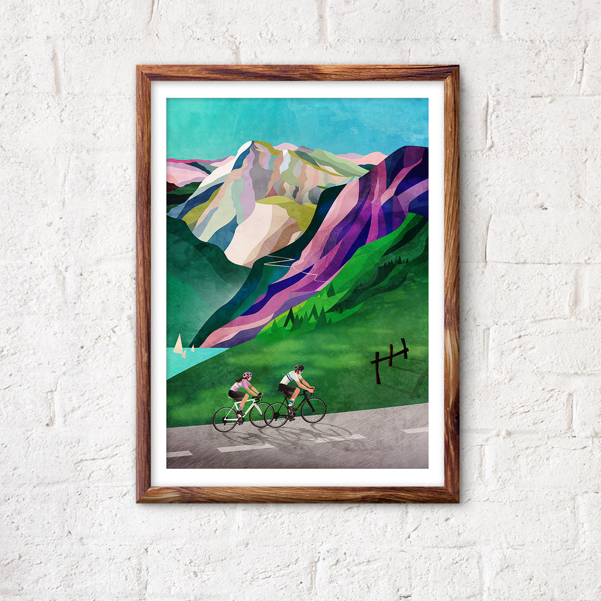 Cycling Couple Art Print | Alpine Ascent Bicycle Wall Art