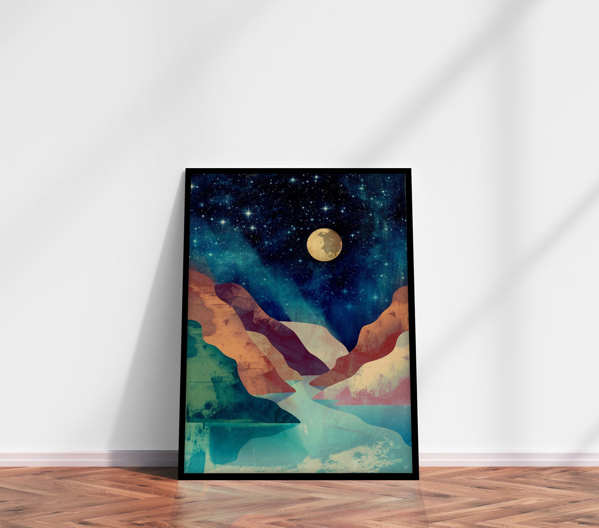 Moon Over Canyon Art Print | River Canyon Landscape Wall Art