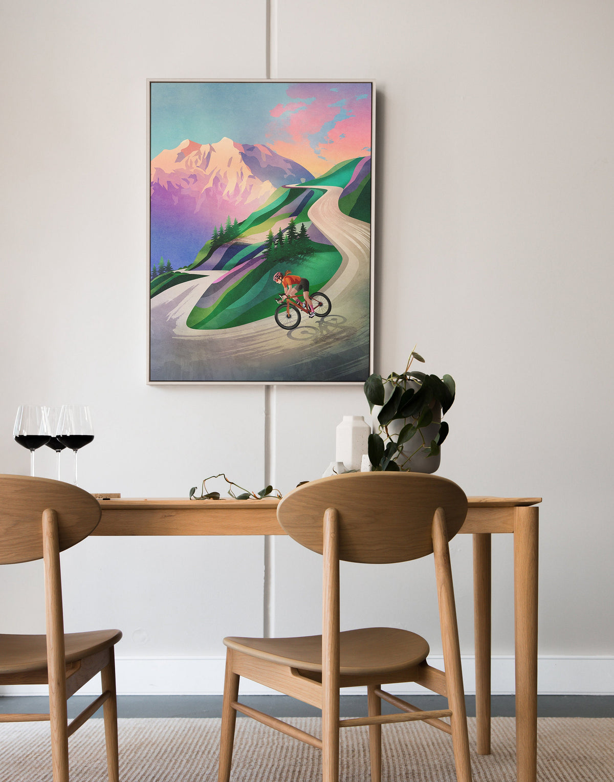 Cycling Art Print | Woman Cyclist Sunset Descent Wall Art