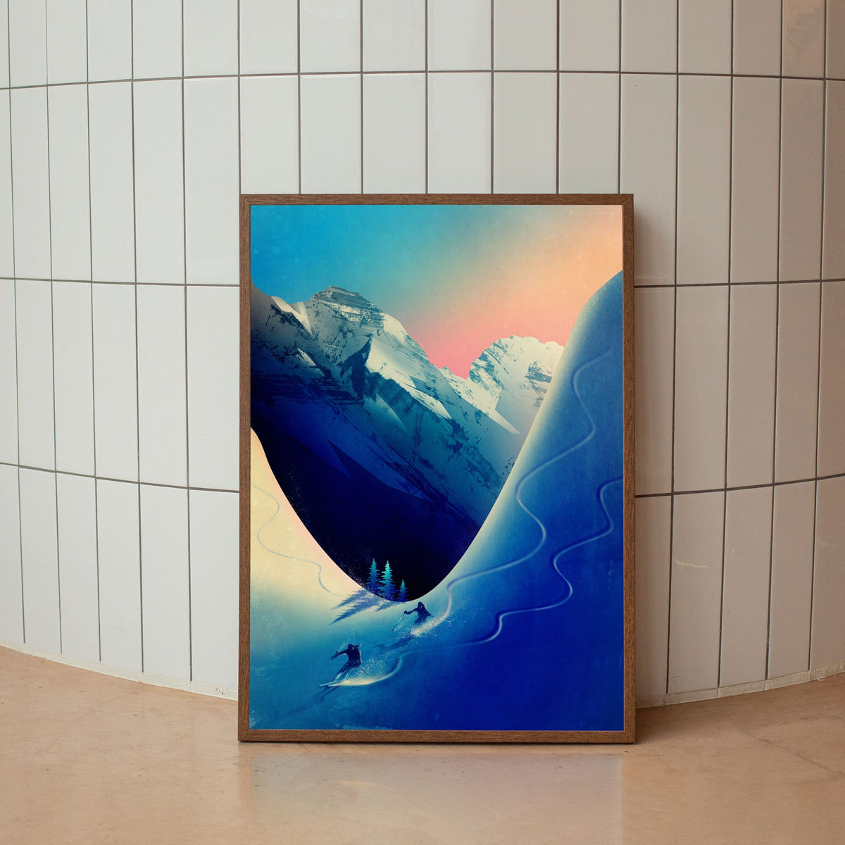 Ski Touring Couple Art Print | Skiers Winter Mountain Wall Art