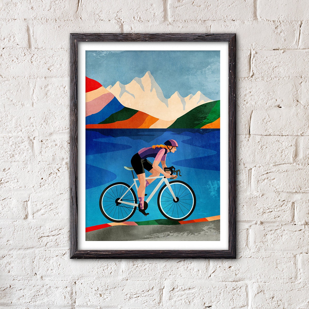 Woman Cyclist Art Print | Colorful Cycling Illustration Wall Art