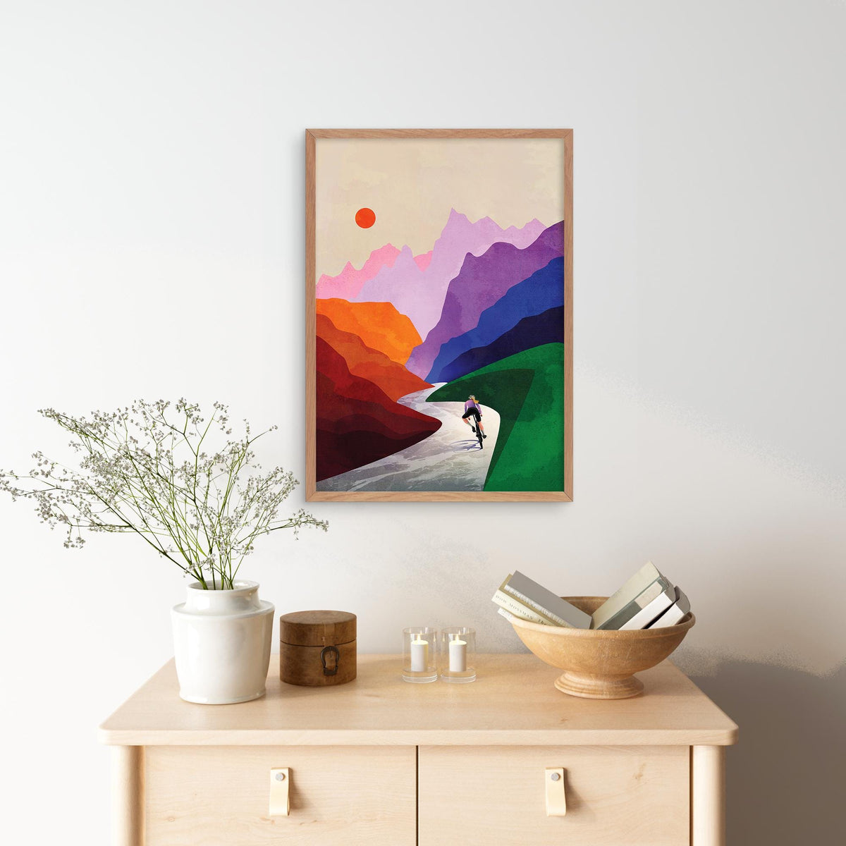 Woman Cyclist Art Print | Mountain Descent Cycling Wall Art